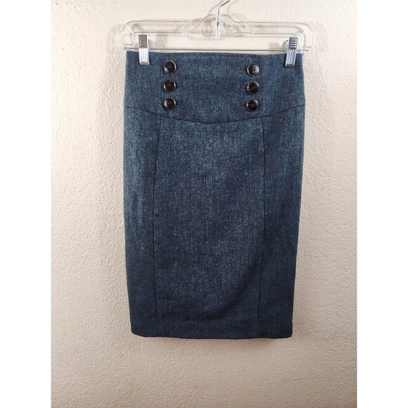Express Design Studio Womens 0 Green High Waisted Tweed Wool Blend Pencil Skirt - Picture 1 of 7